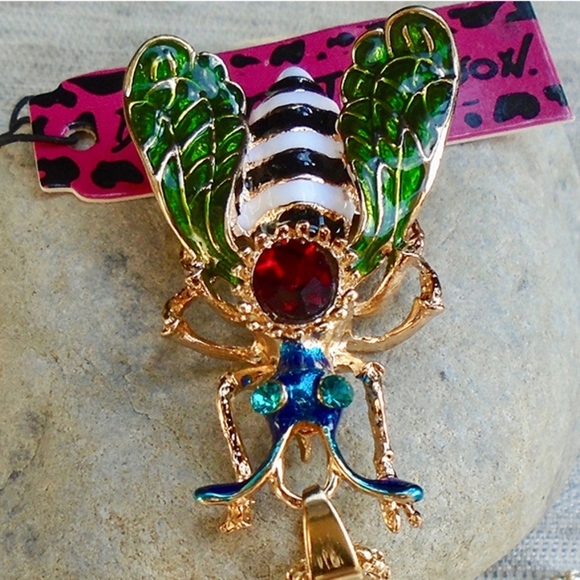 Crystal Enamel Bee Pendant Long Necklace Multicolor- Betsey Johnson - Picture 2 of 6